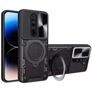 Ударостійкий чохол Bracket Ringstand із захисною шторкою для камери на Xiaomi Redmi Note 8 Pro — Black