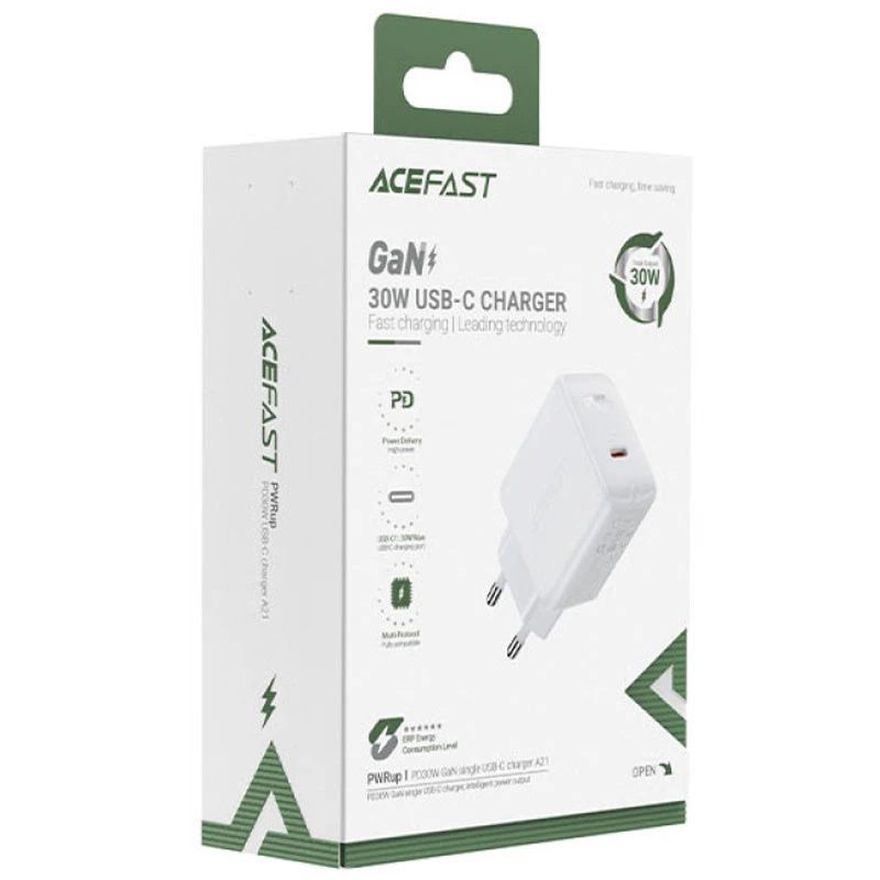 МЗП Acefast A21 30W GaN single USB-C – White. Фото 4 з 4