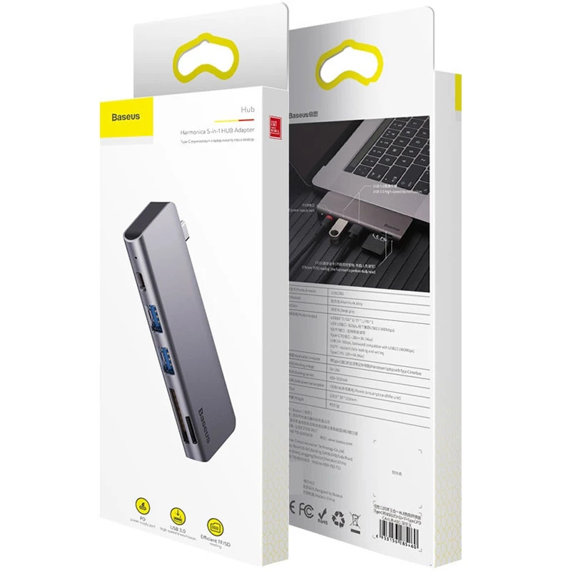 Перехідник Hub Baseus Harmonica 5-in-1 – Сірий. Фото 8 з 9