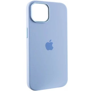 Чехол Silicone Case с металлическими кнопками для Apple iPhone 14 (6.1") — Голубой / Blue Fog