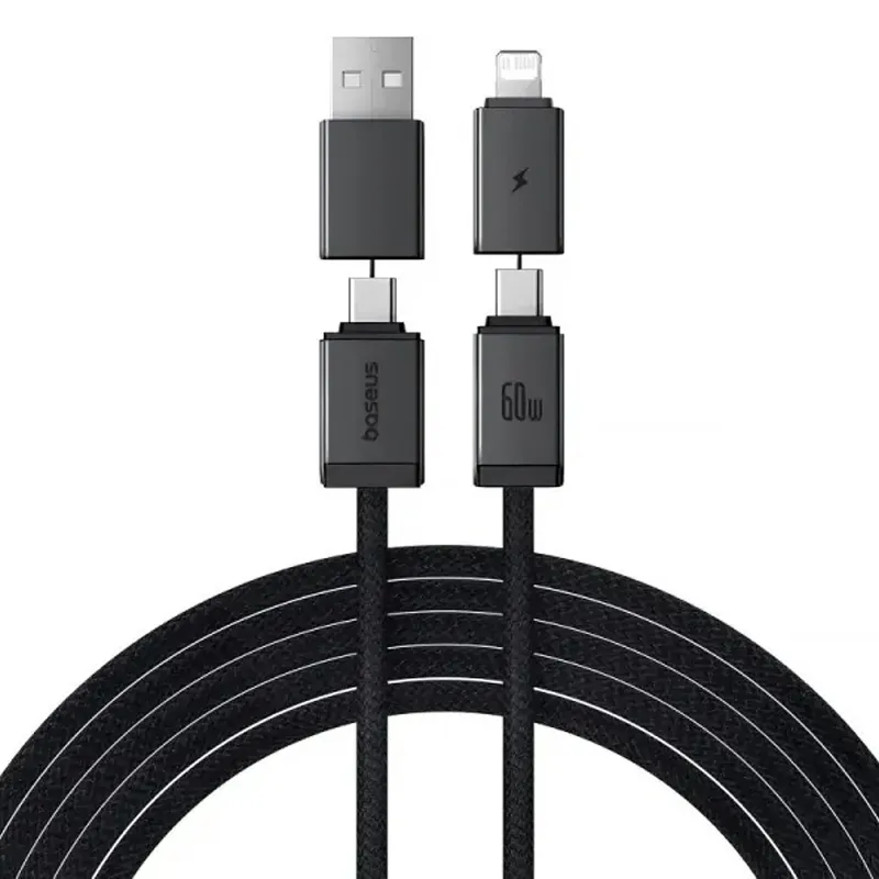 Дата кабель Baseus Versatile Two-for-Two USB/Type-C to Type-C/Lightning 60W (1m) (CB000162) – Cosmic Black. Фото 1 з 6