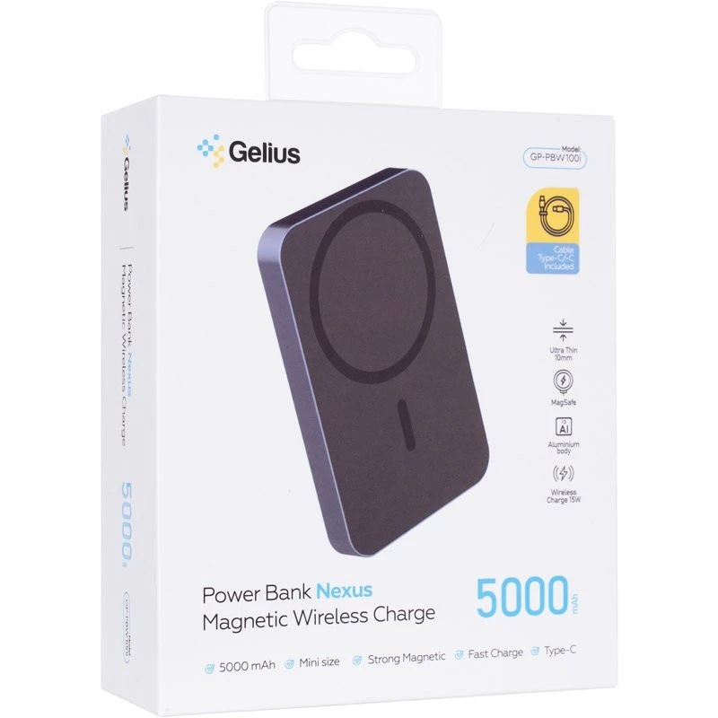 Портативний ЗП Power Bank Gelius Nexus Magnetic Wireless Charge GP-PBW100i 15W з БЗП 5000 mAh – Dark Blue. Фото 6 з 7