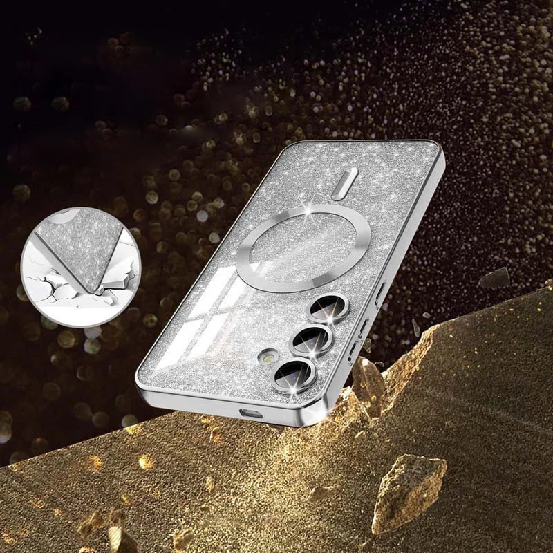 Чохол з блискітками, захисними лінзами на камеру та MagSafe на Samsung Galaxy S24+ – Сірий / Gray. Фото 3 з 10