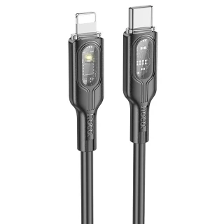 Дата кабель Hoco U120 Transparent explore intelligent power-off PD 27W Type-C to Lightning (1.2m) фото 1 з 6