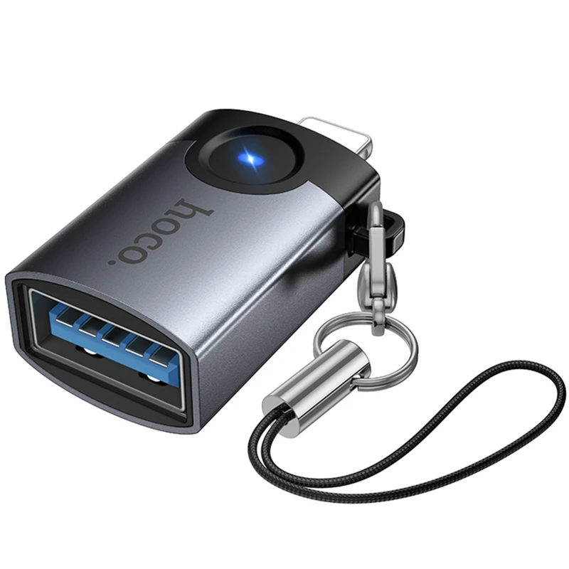 Перехідник Hoco UA46 Lightning Male to USB Female USB2.0 – Metal gray. Фото 6 з 6