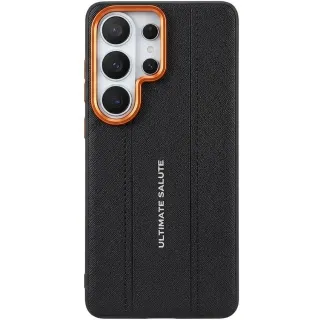 TPU+PC Vegan Leather Case with Metal Camera Frame для Samsung Galaxy S26 Ultra — Black