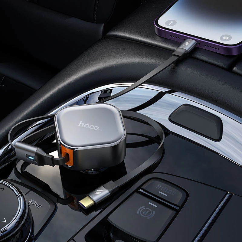 АЗУ Hoco NZ13 Clever PD30W with telescopic cable Type-C to Lightning – Black. Фото 8 из 8