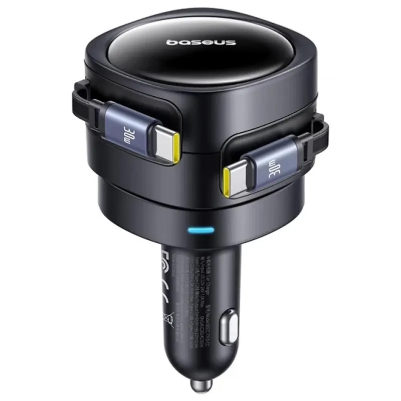 АЗУ Baseus Enjoyment Max PD60W with retractable cables (1USB-A/1C) (C00035507121) – Cosmic Black. Фото 2 из 4