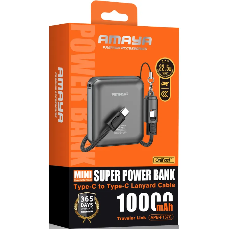 Портативное ЗУ Power Bank Amaya F137C PD22.5W with cable 10000 mAh – Grey. Фото 2 из 2