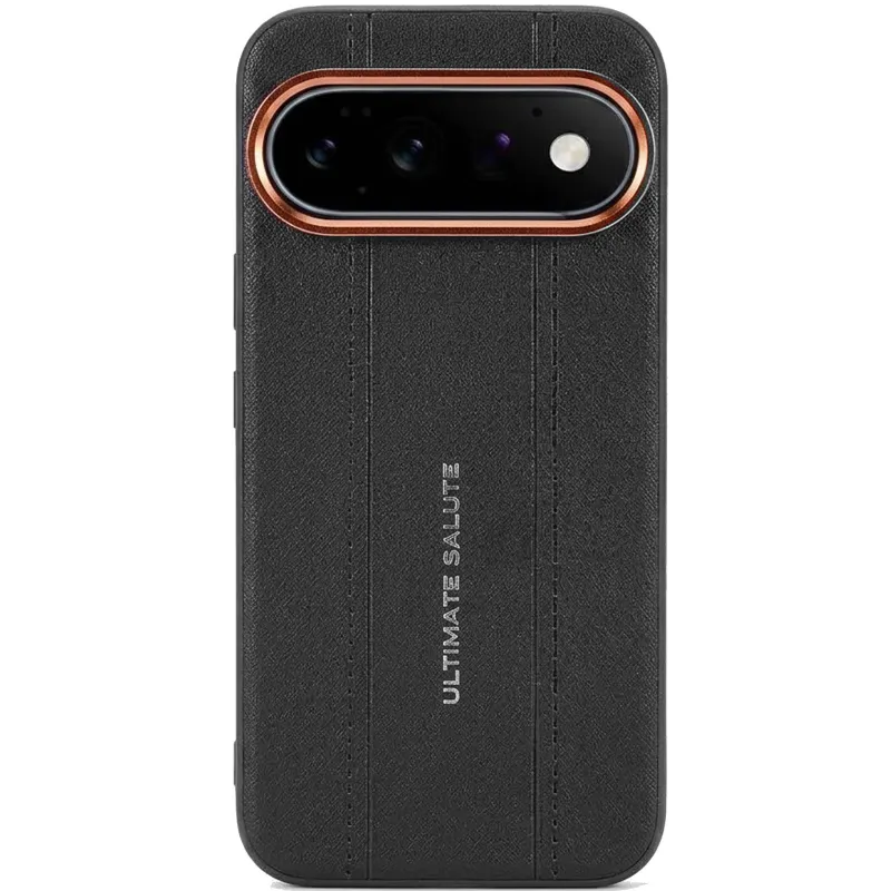 TPU+PC Vegan Leather Case with Metal Camera Frame для Google Pixel 11 Pro – Black. Фото 1 з 2