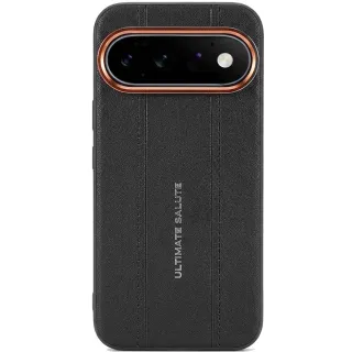 TPU+PC Vegan Leather Case with Metal Camera Frame для Google Pixel 11 Pro — Black