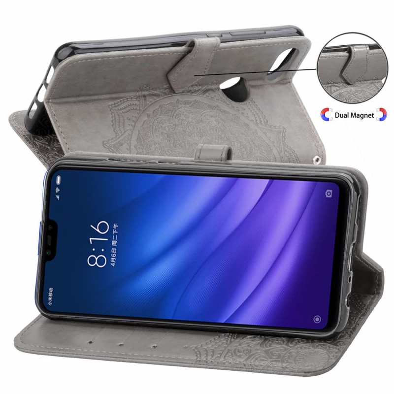 Шкіряний чохол-книжка Art Case з візитницею для Xiaomi Mi 8 Lite / Mi 8 Youth (Mi 8X) – Сірий. Фото 7 з 8