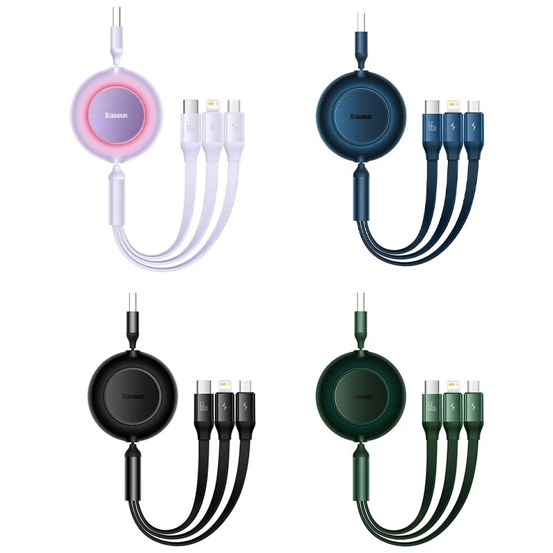 Дата кабель Baseus Bright Mirror 2 Series Retractable 3in1 66W (1.1m) (CAMJ01010) фото 1 з 1