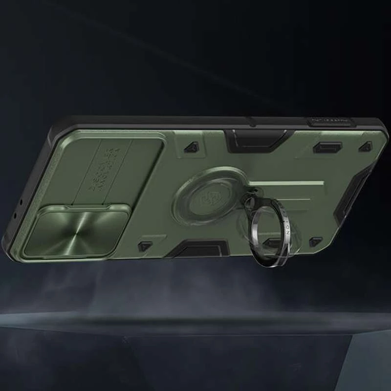 Пластикова накладка Nillkin Armor зі шторкою для камери та кільцем на Samsung Galaxy S21+ – Зелений. Фото 5 з 6