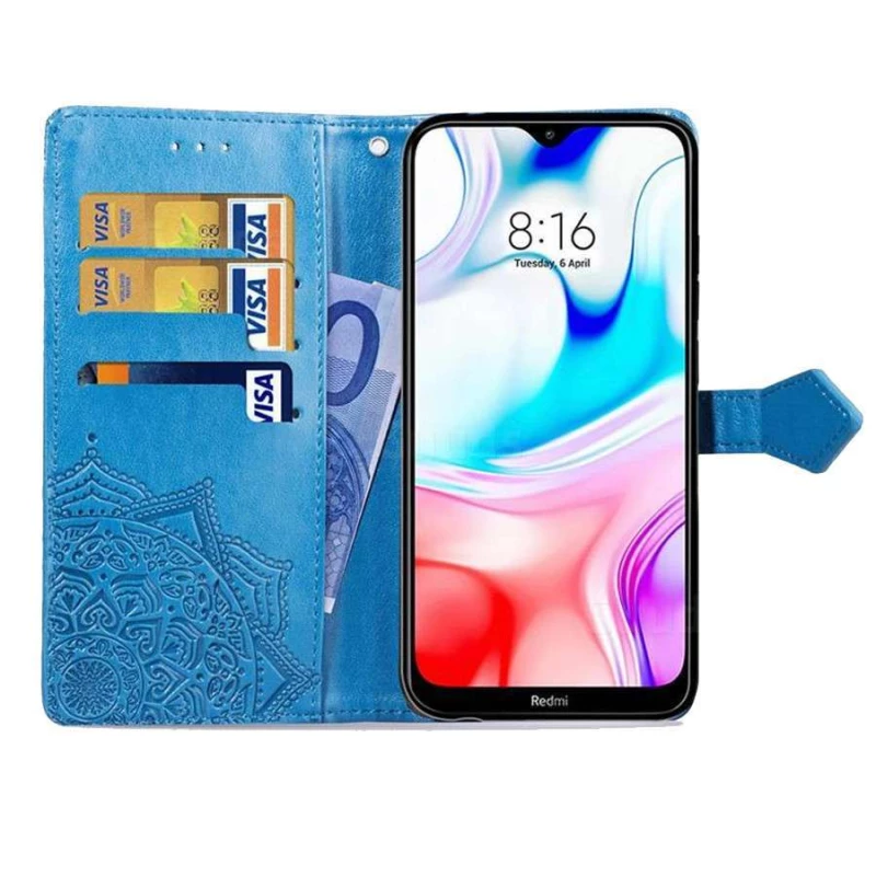 Кожаный чехол-книжка Art Case с визитницей для Xiaomi Redmi 8 – Синий. Фото 3 из 4