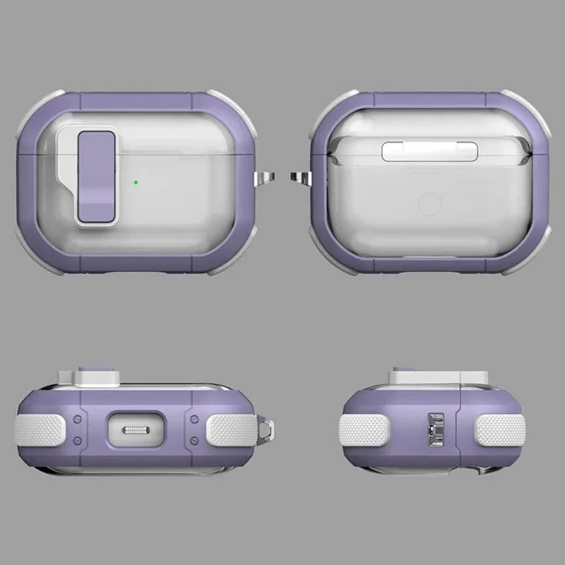 Футляр протиударний Locking Button для навушників Airpods Pro – Light Purple. Фото 3 з 6