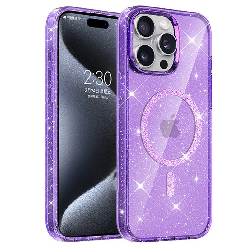 Чехол с блестками и MagFit для Apple iPhone 15 Pro (6.1") – Purple. Фото 1 из 1