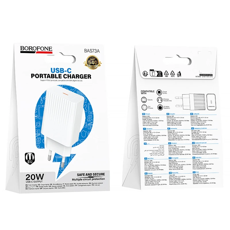 СЗУ Borofone BAS73A Source PD20W (1USB-C) – White. Фото 5 из 5
