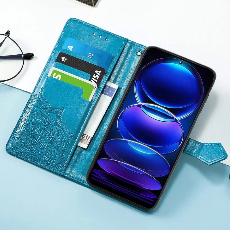 Шкіряний чохол-книжка Art Case з візитницею для Motorola Moto G24 – Синій. Фото 4 з 6