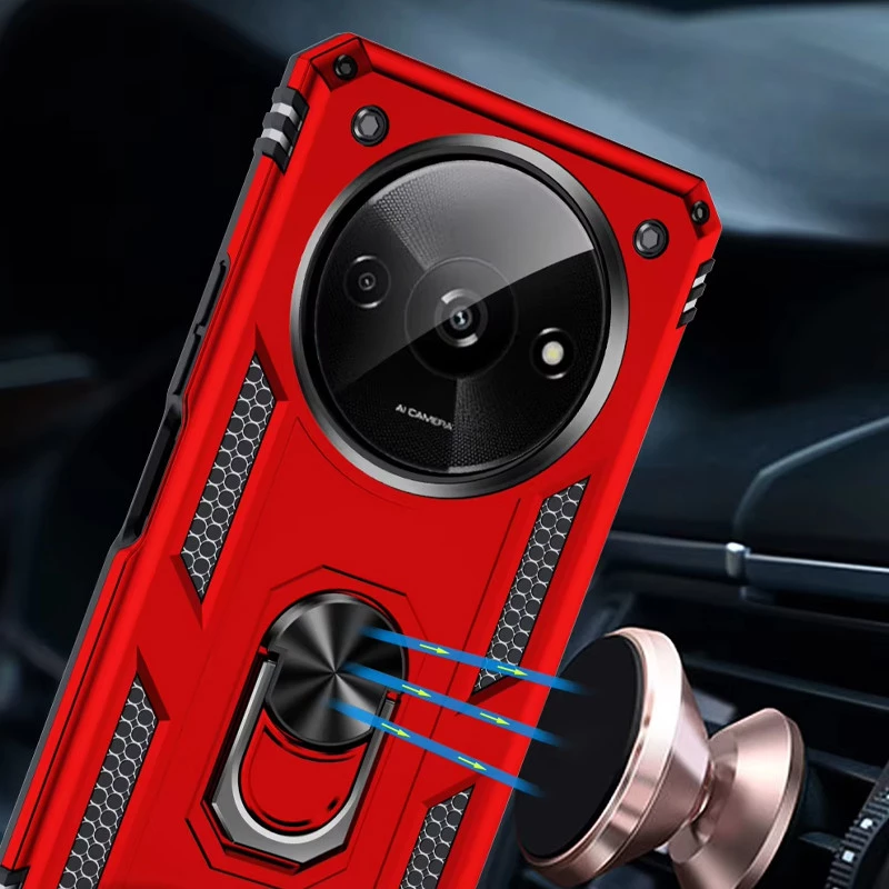 Протиударний чохол Serge Ring з кільцем на Xiaomi Redmi A3 – Червоний. Фото 3 з 6