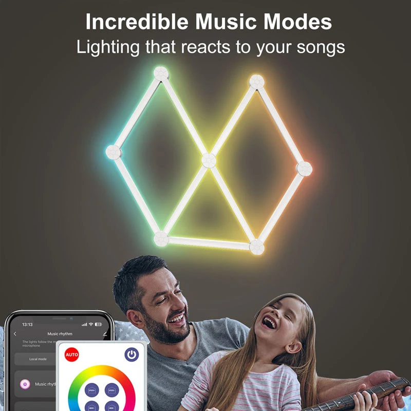 Модульный настінний світильник LED RGB 5V SAL-014B 9pcs Bluetooth USB with app – White. Фото 3 з 6