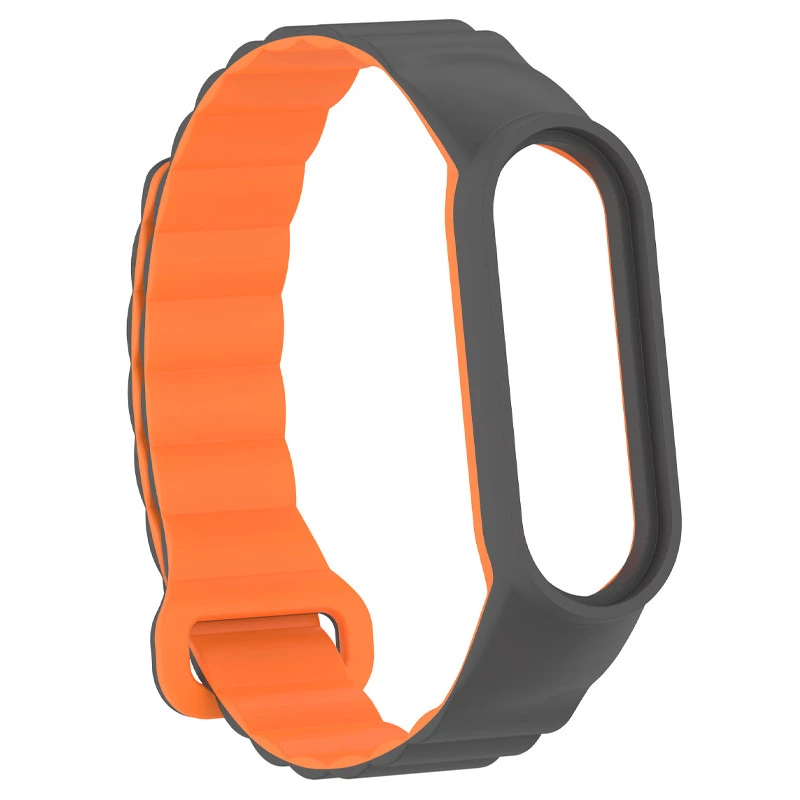 Ремінець Dual-color Magnetic для Xiaomi Mi Band 9/8 – Gray / Orange. Фото 5 з 8
