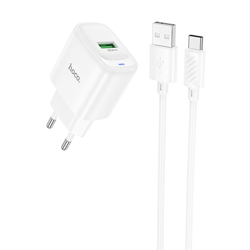МЗП Hoco C140A Smart QC3.0 (1USB/3A) + Type-C – White. Фото 1 з 4