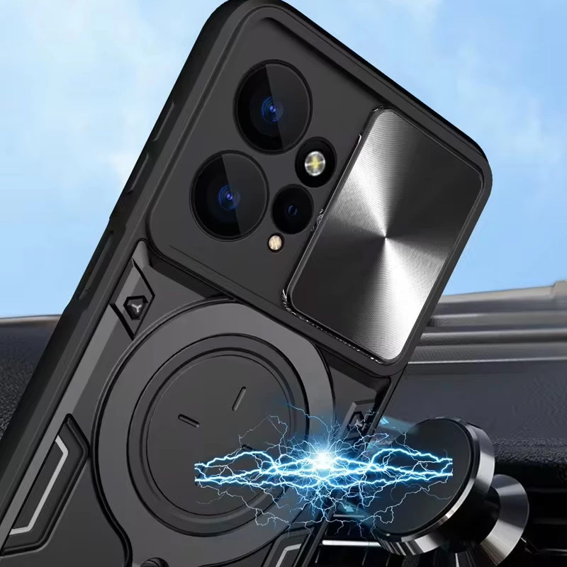 Ударостійкий чохол Bracket Ringstand із захисною шторкою для камери на Xiaomi Redmi Note 12 4G – Black. Фото 6 з 7