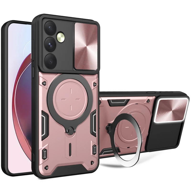 Ударопрочный чехол Bracket Ringstand с защитной шторкой для камеры для Samsung Galaxy A16 4G/5G – Rose Gold. Фото 1 из 1