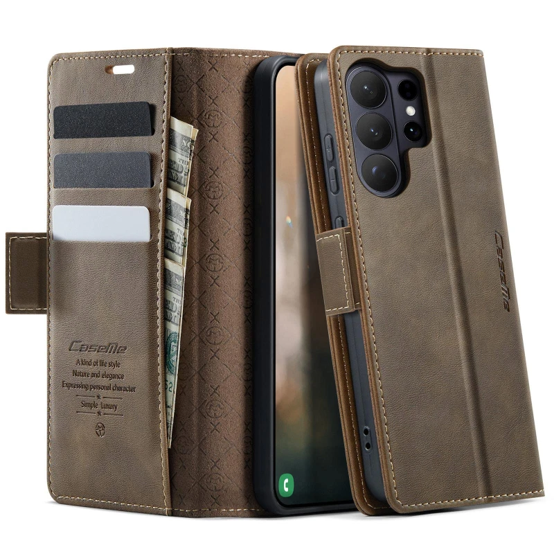 Кожаный чехол-книжка CaseMe Velvet Matte для Samsung Galaxy S26 Ultra – Coffee. Фото 2 из 5