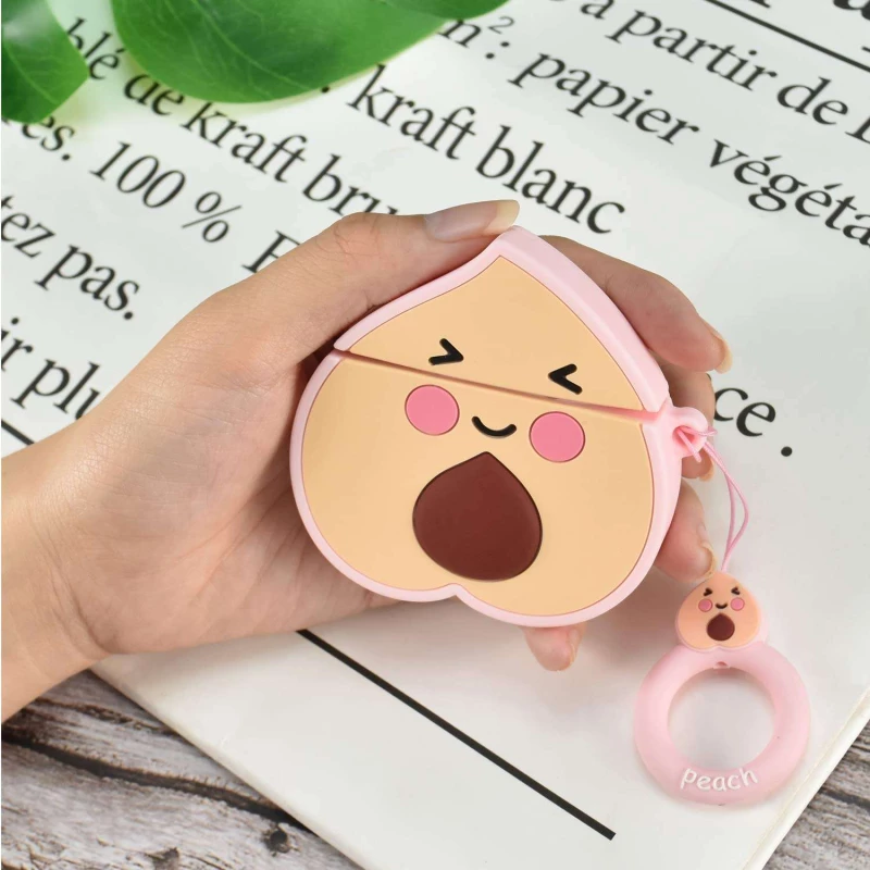 Силиконовый футляр Smile Fruits series для наушников AirPods 1/2 + кольцо – Peach. Фото 4 из 5