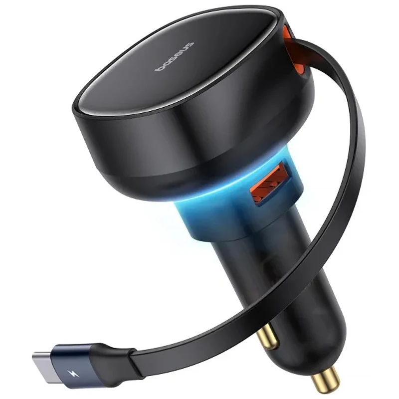 АЗП Baseus Enjoyment Pro PD60W+QC3.0 with retractable cable (1USB-A/1C) (C000578) – Cluster Black. Фото 4 з 6