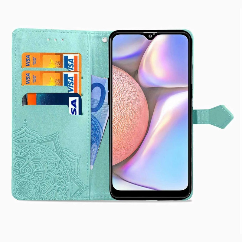 Кожаный чехол-книжка Art Case с визитницей для Samsung Galaxy A10s – Бирюзовый. Фото 3 из 5