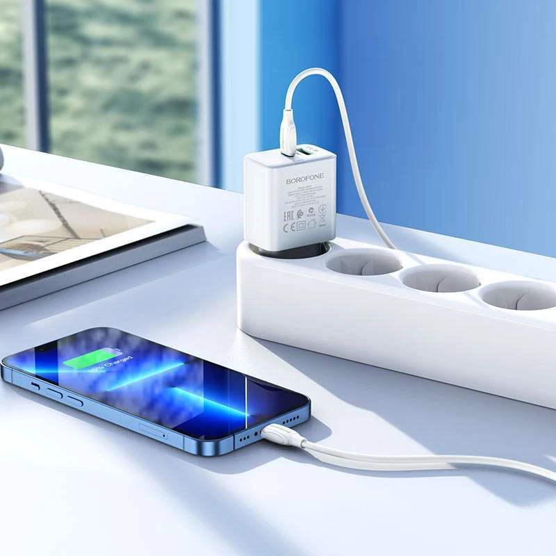 МЗП Borofone BA67A PD20W+QC3.0 + Type-C + Lightning – Білий. Фото 4 з 6