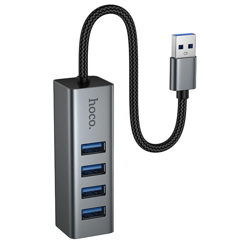 Перехідник HUB Hoco HB1B 4in1 (USB to 4xUSB 3.0) (1m) – Metal gray. Фото 4 з 6