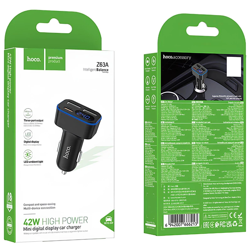 АЗУ Hoco Z63A Barry PD42W+QC3.0 (2USB-A/1C) – Black. Фото 6 из 7