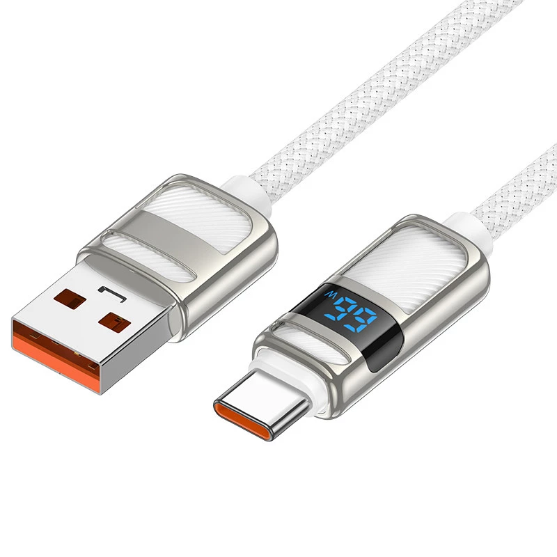 Дата кабель Hoco U137 Line with display USB to Type-C 5A/66W (1.2m) – White. Фото 2 з 5