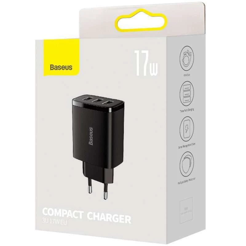 МЗП Baseus Compact 17W (3USB) – Чорний. Фото 5 з 5