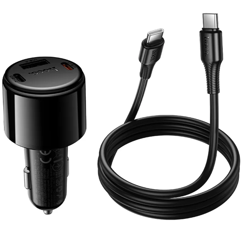АЗУ Hoco Z69A Vivido PD37W+QC3.0 (1USB-A/2C) + кабель Type-C to Type-C – Black. Фото 3 из 6