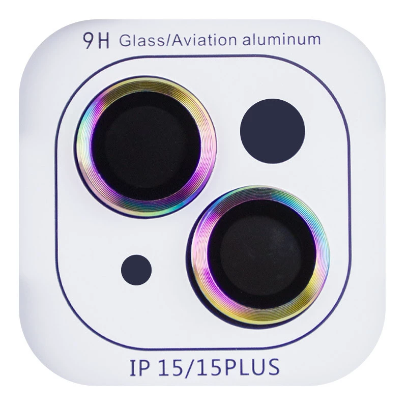 Металеве захисне скло на камеру на Apple iPhone 15 Plus (6.7") – Бузковий / Rainbow. Фото 3 з 9