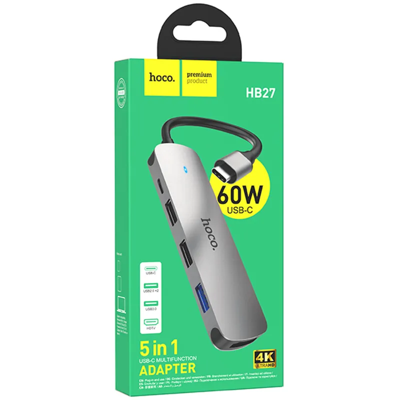 Перехідник HUB Hoco HB27 10-Port (Type-C to HDTV+USB3.0+PD+2xUSB2.0) – Metal gray. Фото 2 з 6