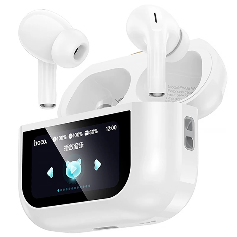Бездротові TWS навушники Hoco EW88 Rampino with Touch Screen ANC – White. Фото 4 з 6