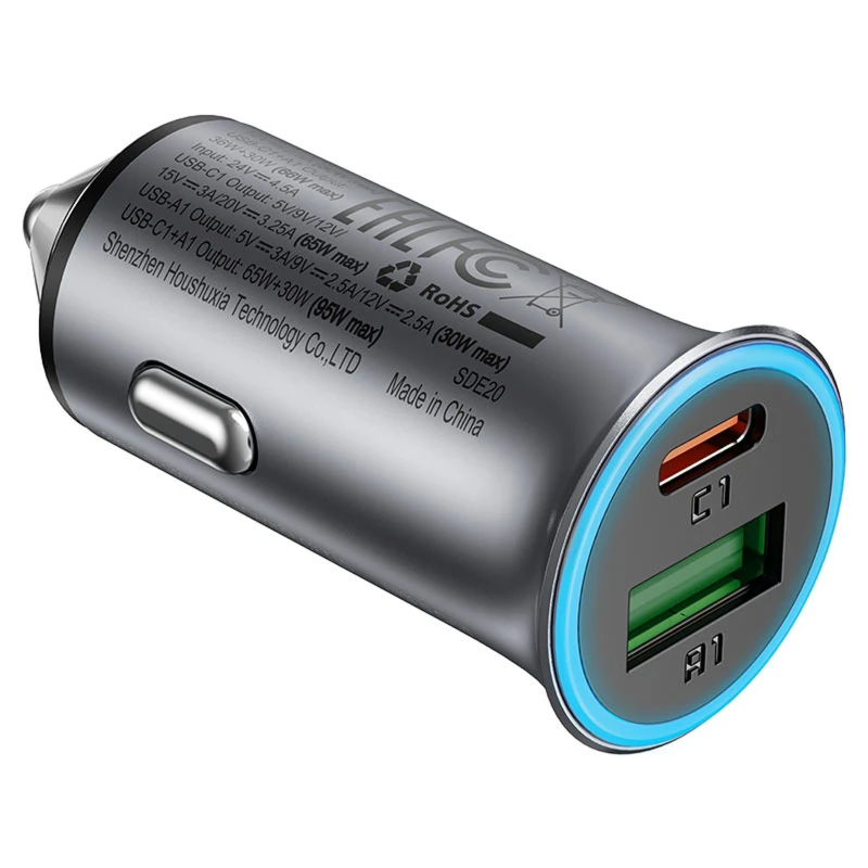 АЗУ Acefast B16 PD65W+QC3.0 total 95W (1USB-A/1C) – Gray. Фото 4 из 6