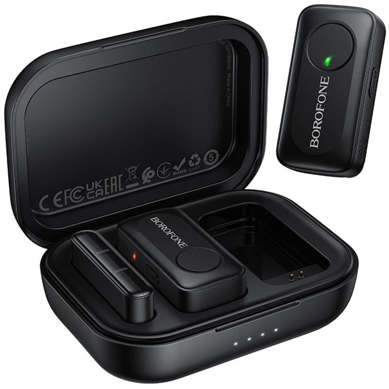Петличный беспроводной микрофон Borofone BFK17 Lemai dual-mic Type-C – Black. Фото 1 из 7
