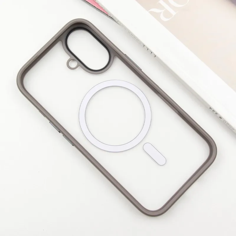 TPU+PC чехол Metal Buttons with Magnetic Fit для Apple iPhone 16 – Серый / Grey. Фото 3 из 6