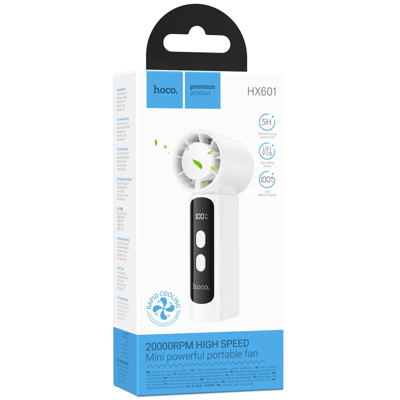 Портативний вентилятор Hoco HX601 handheld folding fan 3000 mAh – White. Фото 2 з 5