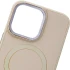 Кожаный чехол Bonbon с металлическими кнопками и MagSafe на Apple iPhone 15 (6.1") – Розовый / Light pink. Фото 5 из 10