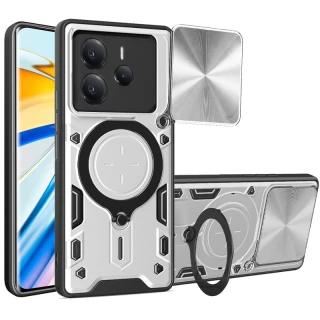 Ударостійкий чохол Bracket Ringstand із захисною шторкою для камери на Xiaomi Redmi Note 14 5G — silver