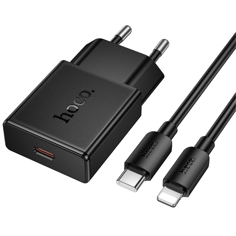 СЗУ Hoco N72 Speed ultra-thin PD20W (1USB-C) + кабель Type-C to Lightning – Black. Фото 4 из 4