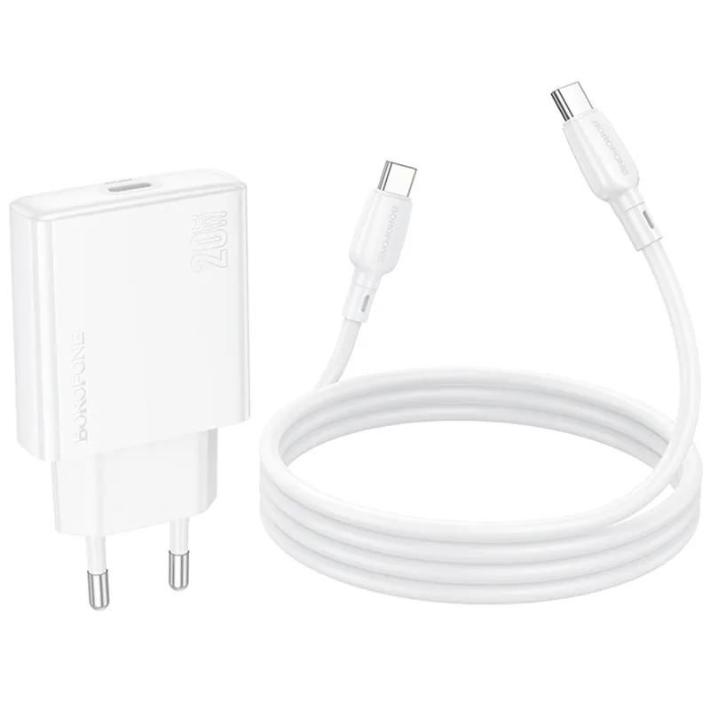 МЗП Borofone BN23 Wish PD20W (1USB-C) + кабель Type-C to Type-C – White. Фото 6 з 6